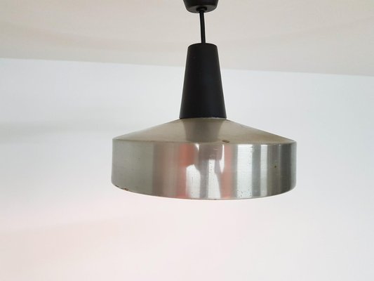 Small Dutch Silver and Black Pendant Lamp, 1950s-ZO-633462