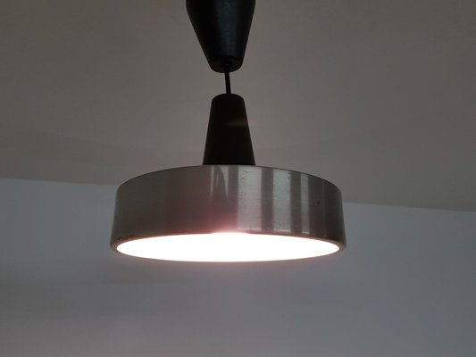 Small Dutch Silver and Black Pendant Lamp, 1950s-ZO-633462