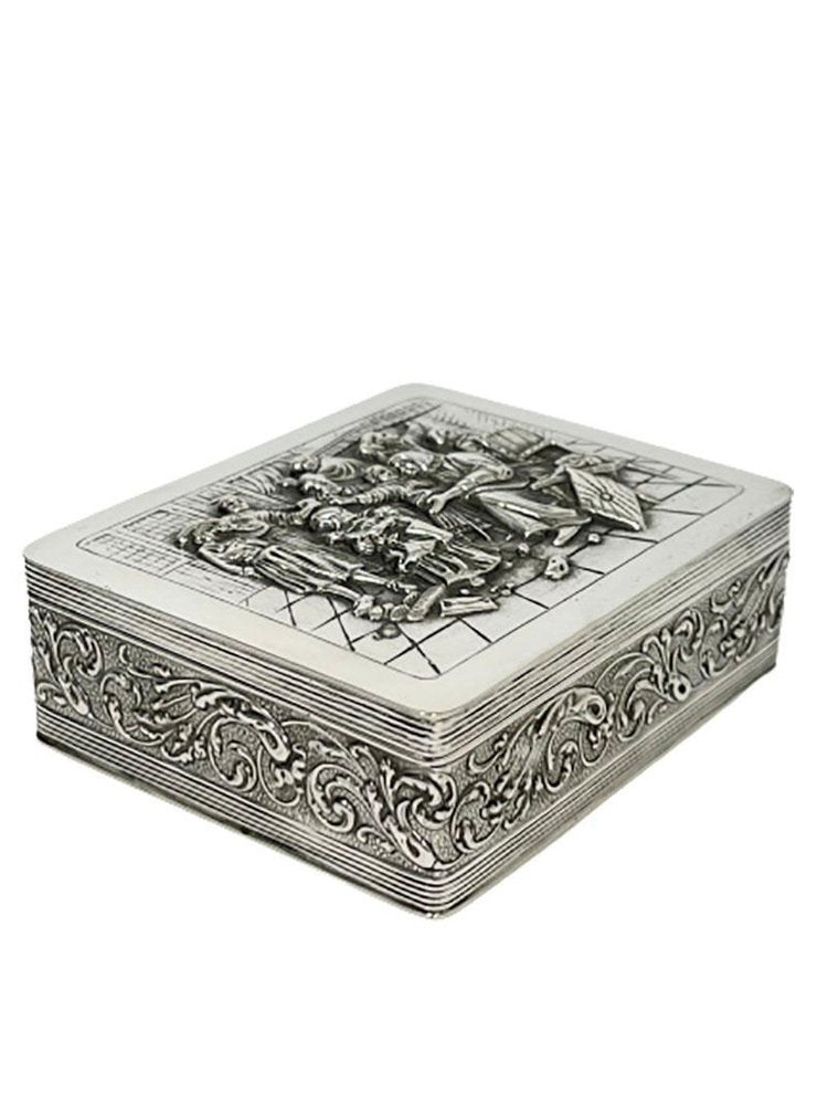 Small Dutch Silver Box with a Scene After a Painting by Jan Steen