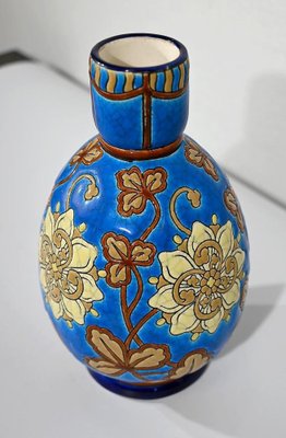 Small Early 20th Century Vase With Flower Decorations in Longwy Enamels-RVK-1338960