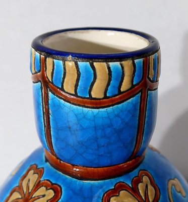 Small Early 20th Century Vase With Flower Decorations in Longwy Enamels-RVK-1338960