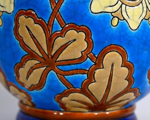 Small Early 20th Century Vase With Flower Decorations in Longwy Enamels-RVK-1338960