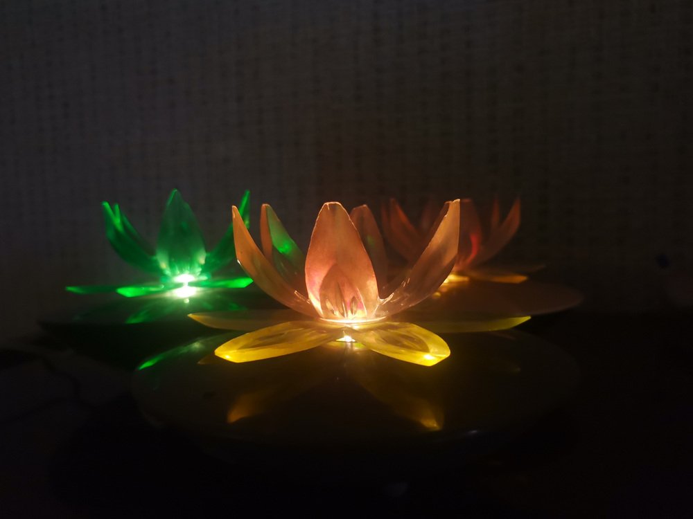 Small Eastern European Acrylic Plastic Water Lily or Lotus Night Lamp, 1970s