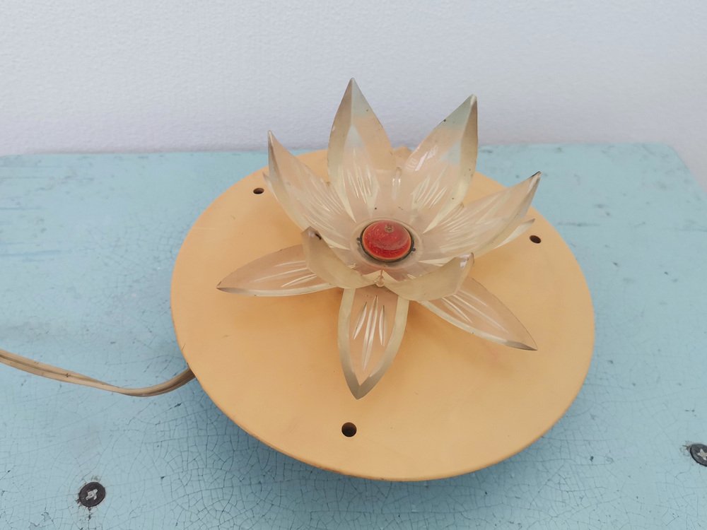 Small Eastern European Acrylic Plastic Water Lily or Lotus Night Lamp, 1970s