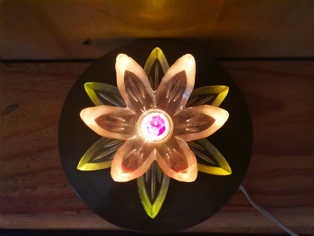 Small Eastern European Acrylic Plastic Water Lily or Lotus Night Lamp, 1970s