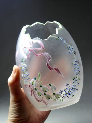 Small End of the 19th Century Egg Vase with Hand-Enameled Frosted Glass in the style of Legras-GRD-2035987