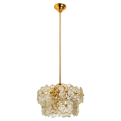 Small Floral Glass and Brass Three-Tier Light Fixture, 1970s-VDW-1117984