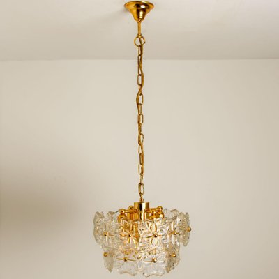 Small Floral Glass and Brass Three-Tier Light Fixture, 1970s-VDW-1117984