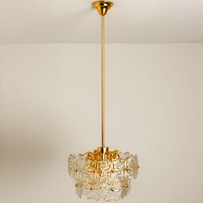 Small Floral Glass and Brass Three-Tier Light Fixture, 1970s-VDW-1117984