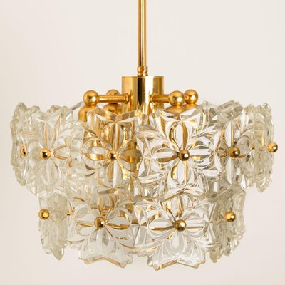 Small Floral Glass and Brass Three-Tier Light Fixture, 1970s-VDW-1117984