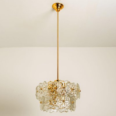 Small Floral Glass and Brass Three-Tier Light Fixture, 1970s-VDW-1117984