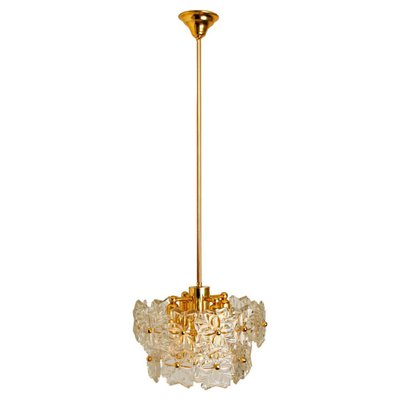 Small Floral Glass and Brass Three-Tier Light Fixture, 1970s-VDW-1117984