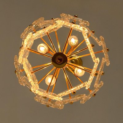 Small Floral Glass and Brass Three-Tier Light Fixture, 1970s-VDW-1117984