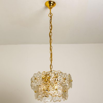 Small Floral Glass and Brass Three-Tier Light Fixture, 1970s-VDW-1117984