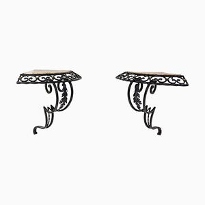 Small French Art Deco Wall-Mounted Corner Console Tables, Set of 2-RIU-1342462