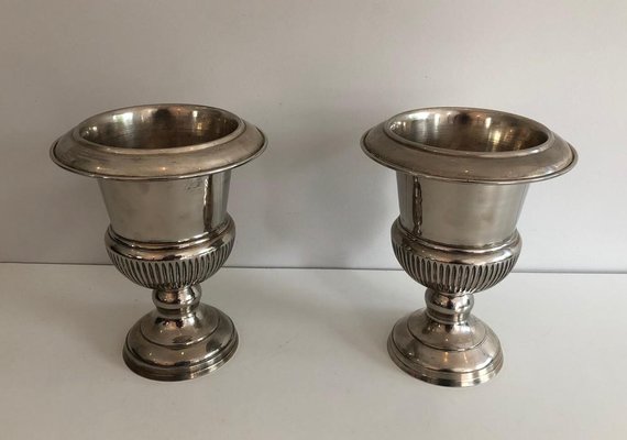 Small French Medicis Style Silvered Metal Champagne Buckets, 1940s, Set of 2-BA-717700