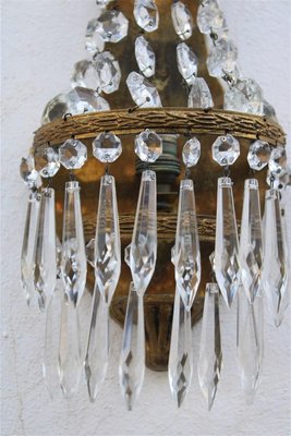 Small French Wall Lamps in Brass and Crystal, 1950s, Set of 2-EH-1389394