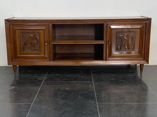 Small Futurist Style Serving Sideboard with Carved Panels, 1940s-IJR-999474