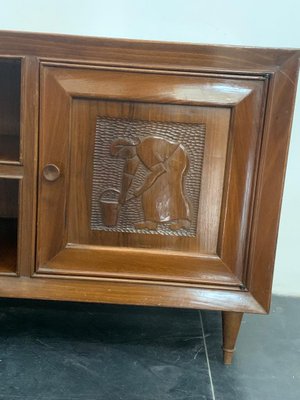 Small Futurist Style Serving Sideboard with Carved Panels, 1940s-IJR-999474