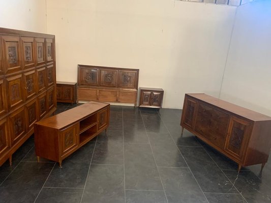 Small Futurist Style Serving Sideboard with Carved Panels, 1940s-IJR-999474