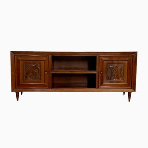 Small Futurist Style Serving Sideboard with Carved Panels, 1940s-IJR-999474