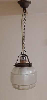 Small German Ceiling Lamp with Brass Mounting & Matt Decorated Glass Shade, 1900s-HOI-1422962