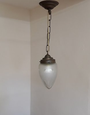 Small German Ceiling Lamp with Drop of Glass That Is Sanded in Art Nouveau Decor, 1890s-HOI-1716488