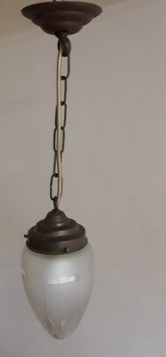 Small German Ceiling Lamp with Drop of Glass That Is Sanded in Art Nouveau Decor, 1890s-HOI-1716488