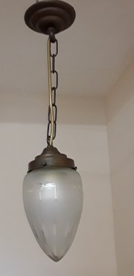 Small German Ceiling Lamp with Drop of Glass That Is Sanded in Art Nouveau Decor, 1890s-HOI-1716488