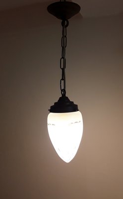 Small German Ceiling Lamp with Drop of Glass That Is Sanded in Art Nouveau Decor, 1890s-HOI-1716488