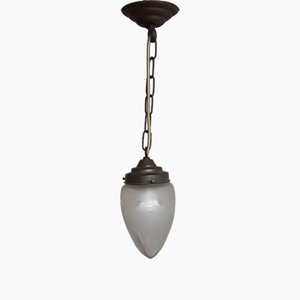 Small German Ceiling Lamp with Drop of Glass That Is Sanded in Art Nouveau Decor, 1890s-HOI-1716488