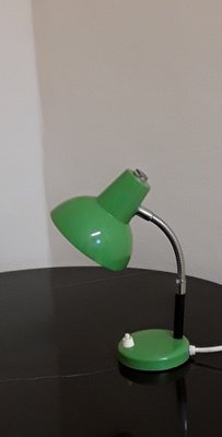 Small German Desk Lamp with Flexible Chrome Body & Green Metal Shade and Base from Fischer Leuchten, 1970s-HOI-1408807