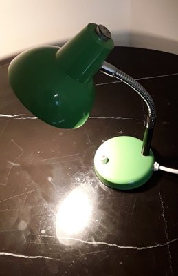 Small German Desk Lamp with Flexible Chrome Body & Green Metal Shade and Base from Fischer Leuchten, 1970s-HOI-1408807