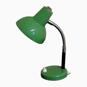 Small German Desk Lamp with Flexible Chrome Body & Green Metal Shade and Base from Fischer Leuchten, 1970s-HOI-1408807