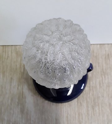 Small German Night Light Table Lamp in Dark Blue Glazed Ceramic with Spherical Relief Glass Shade from Waechtersbach, 1970s-HOI-1275031