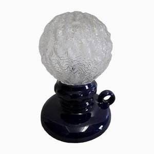 Small German Night Light Table Lamp in Dark Blue Glazed Ceramic with Spherical Relief Glass Shade from Waechtersbach, 1970s-HOI-1275031