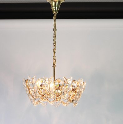 Small Gilt Brass and Crystal Glass Encrusted Chandelier from Palwa, Germany 1970s-UGR-1085775