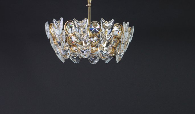 Small Gilt Brass and Crystal Glass Encrusted Chandelier from Palwa, Germany 1970s-UGR-1085775