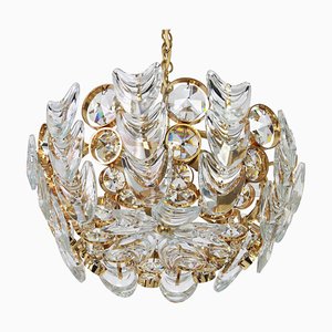 Small Gilt Brass and Crystal Glass Encrusted Chandelier from Palwa, Germany 1970s-UGR-1085775