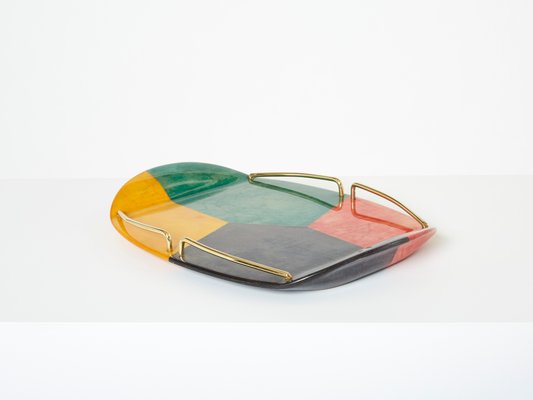 Small Goatskin & Brass Serving Tray by Aldo Tura for Macabo Milanino, 1960s-YJA-1393240