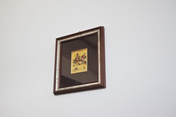 Small Gold Leaf Picture in Brown and Silver Frame, 1970s-KNM-914722