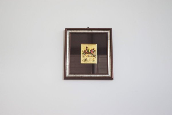 Small Gold Leaf Picture in Brown and Silver Frame, 1970s-KNM-914722