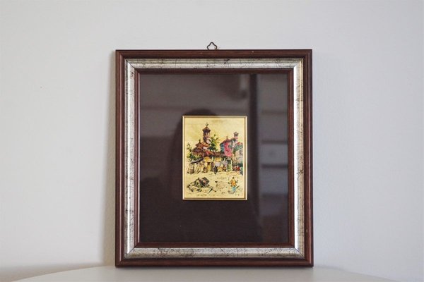 Small Gold Leaf Picture in Brown and Silver Frame, 1970s-KNM-914722