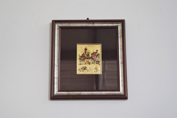 Small Gold Leaf Picture in Brown and Silver Frame, 1970s-KNM-914722