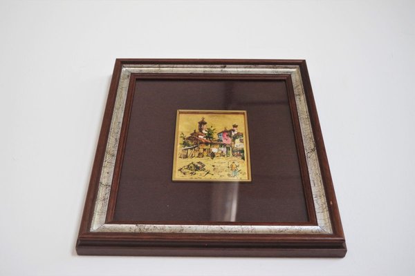 Small Gold Leaf Picture in Brown and Silver Frame, 1970s-KNM-914722