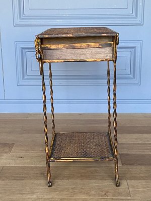 Small Golden Metal Rattan Trolley with Drawer, 1970s-QKG-1357868