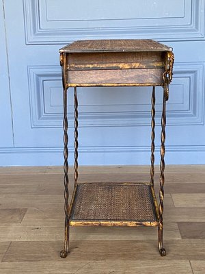 Small Golden Metal Rattan Trolley with Drawer, 1970s-QKG-1357868