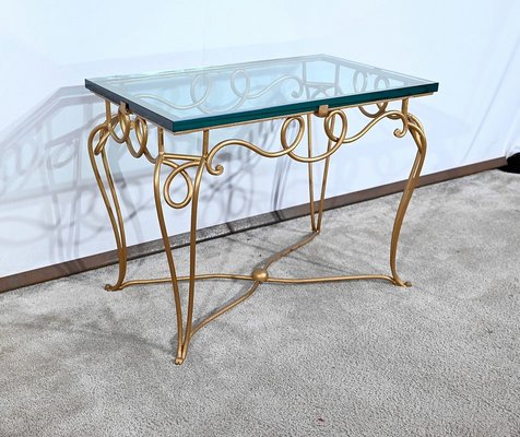 Small Golden Wrought Iron and Glass Table in the style of Drouet Spirit, 1970s-RVK-1703187