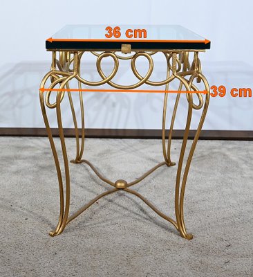 Small Golden Wrought Iron and Glass Table in the style of Drouet Spirit, 1970s-RVK-1703187