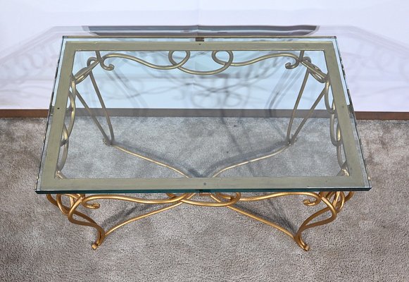 Small Golden Wrought Iron and Glass Table in the style of Drouet Spirit, 1970s-RVK-1703187